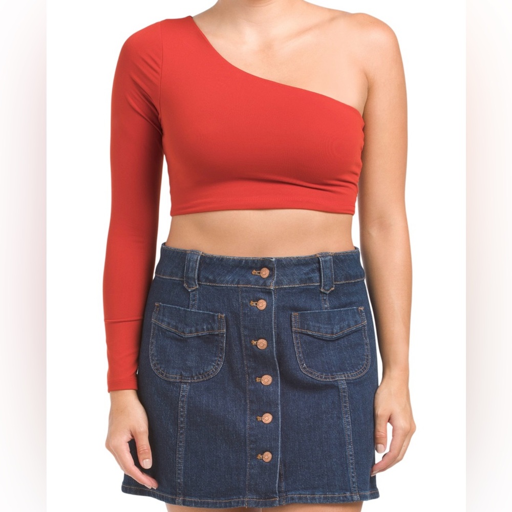 NWT Susana Monaco Women’s Made‎ In USA One Shoulder Long Sleeve Crop Top Size S